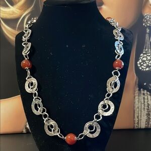 Silver and Red Beaded Necklace